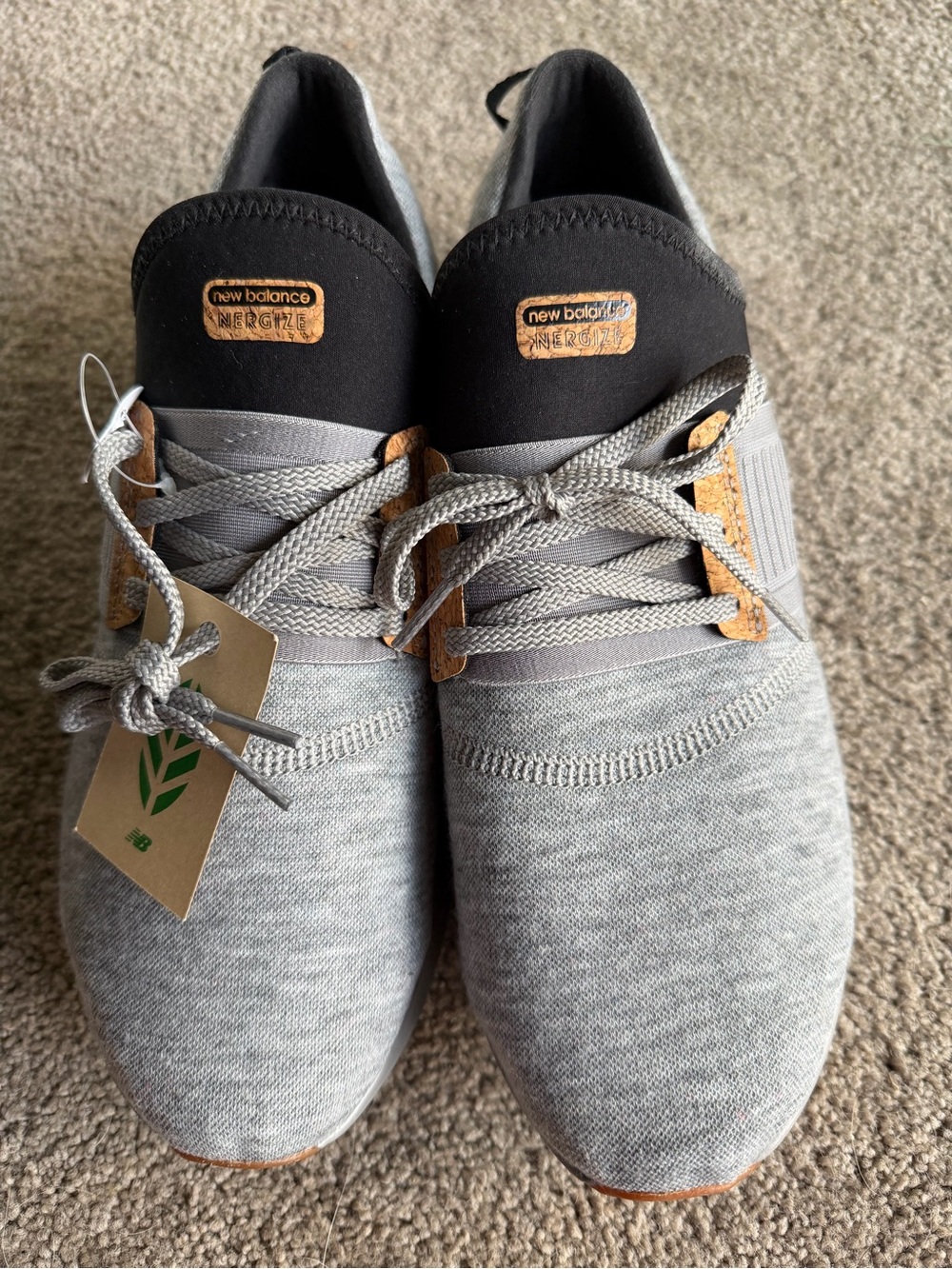 New Balance Women's Light Gray Knit Athletic Sneakers with Black and Tan Accents
